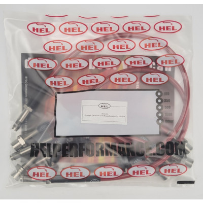 Volkswagen Transporter T5 All Models excluding T32 2003- Brake Lines HEL Stainless Steel Braided - CLEARANCE (TRANSPARENT RED WITH STAINLESS FITTINGS)