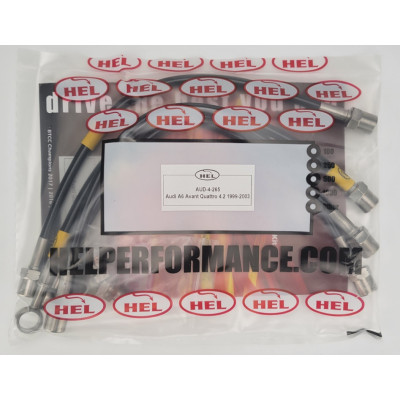 Audi A6 Avant Quattro 4.2 1999-2003 Brake Lines HEL Stainless Steel Braided - CLEARANCE (BLACK HOSE WITH STAINLESS FITTINGS)