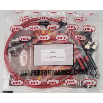 Audi TTS 2.0 TFSi 2008- Brake Lines HEL Stainless Steel Braided - CLEARANCE (RED HOSE WITH STAINLESS BANJOS)