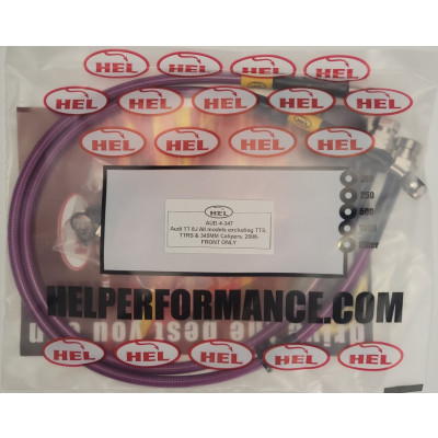 Audi TT 3.2 2006- Brake Lines HEL Stainless Steel Braided FRONT ONLY - CLEARANCE (TRANSPARENT PURPLE HOSE WITH STAINLESS FITTINGS)