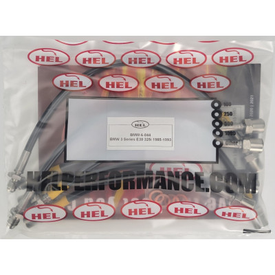 BMW 3 Series E30 325i 1985-1993 Brake Lines HEL Stainless Steel Braided - CLEARANCE (BLACK HOSE WITH STAINLESS FITTINGS)