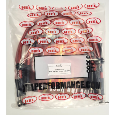 BMW Mini R53 Cooper S (04/2003- Brake Lines HEL Stainless Steel Braided - CLEARANCE (TRANSPARENT RED HOSE WITH STAINLESS FITTINGS)