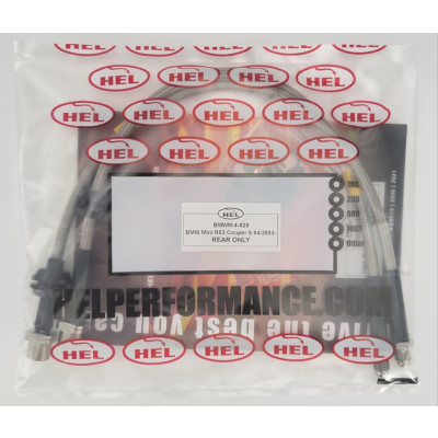 BMW Mini R53 Cooper S (04/2003- Brake Lines HEL Stainless Steel Braided REAR ONLY - CLEARANCE (CLEAR HOSE WITH STAINLESS FITTINGS)