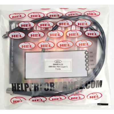 BMW Mini R56 Cooper S Brake Lines HEL Stainless Steel Braided FRONTS ONLY - CLEARANCE (BLACK HOSE WITH BLACK FITTINGS)