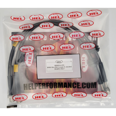 HEL Braided Brake Lines for BMW Mini R53 Cooper S (-04/2003) REARS ONLY - CLEARANCE ( CARBON HOSE WITH STAINLESS FITTINGS)