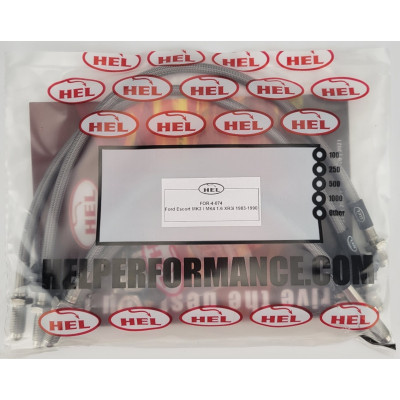 Ford Escort MK3, MK4 1.6 XR3i 1983-1990 Brake Lines HEL Stainless Steel Braided - CLEARANCE (CLEAR HOSE WITH STAINLESS FITTINGS)