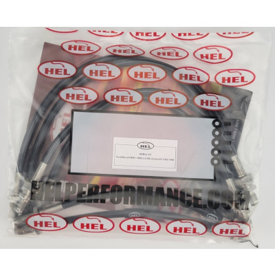 Ford Escort MK5, MK6 2.0 RS Cosworth 1992-1996 Brake Lines HEL Stainless Steel Braided - CLEARANCE (BLACK HOSE WITH STAINLESS FITTINGS)