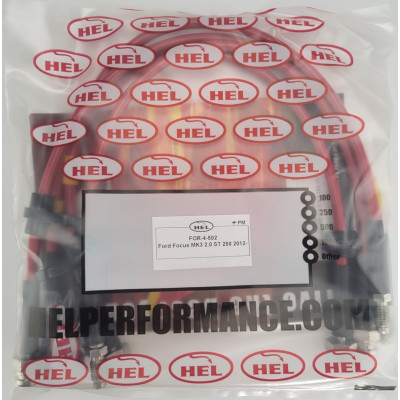Ford Focus MK3 2.0 ST 250 2012- Brake Lines HEL Stainless Steel Braided - CLEARANCE (RED HOSE WITH STAINLESS FITTINGS)