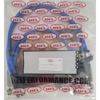 Ford Mustang 6th Gen All Engines 2015- Brake Lines HEL Stainless Steel Braided - CLEARANCE (BLUE HOSE WITH STAINLESS FITTINGS)