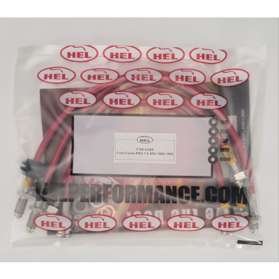 Ford Fiesta MK2 1.6 XR2 1984-1989 Brake Lines HEL Stainless Steel Braided - CLEARANCE (RED HOSE WITH STAINLESS FITTINGS)