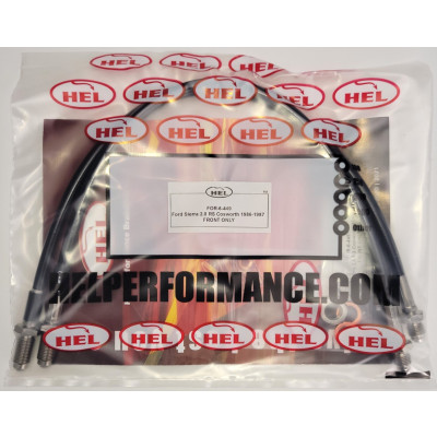 Ford Sierra 2.0 RS Cosworth 1986-1987 Brake Lines HEL Stainless Steel Braided FRONTS ONLY - CLEARANCE (BLACK HOSE WITH STAINLESS FITTINGS)