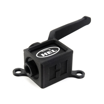 HEL Hydraulic Brake Line Lock with 1/8" NPT Outlets and optional Vertical Lever Cage Bracket 