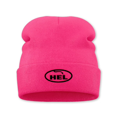 HEL Classic Logo Folded Beanie Hat (Hot Pink, Black Logo)