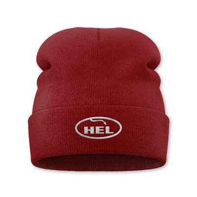 HEL Classic Logo Folded Beanie Hat (Red, White Logo)