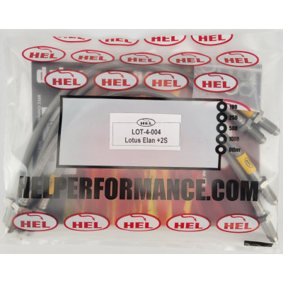 Lotus Elan +2S Brake Lines HEL Stainless Steel Braided - CLEARANCE (CLEAR HOSE WITH STAINLESS FITTINGS)