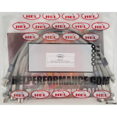 Mercedes E Class W213, C238 and A238 Series All Engines excluding Semi-active Suspension 2017- Brake Lines HEL Stainless Steel Braided - CLEARANCE (CLEAR HOSE WITH STAINLESS FITTINGS)