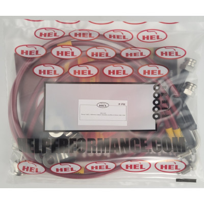Nissan 350Z 3.5 Brembo Calipers 2002-2009 Brake Lines HEL Stainless Steel Braided - CLEARANCE (TRANSPARENT RED HOSE WITH STAINLESS FITTINGS)