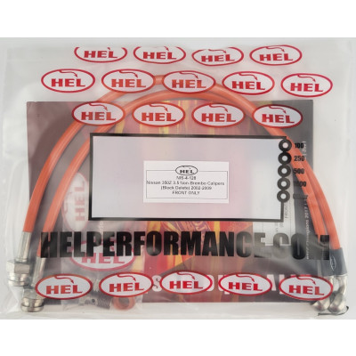 Nissan 350Z 3.5 Non-Brembo Calipers 2002-2009 Brake Lines HEL Stainless Steel Braided FRONTS ONLY - CLEARANCE (ORANGE HOSE WITH STAINLESS FITTINGS)