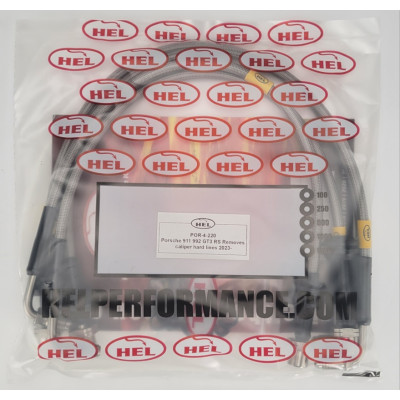 Porsche 911 992 GT3 RS (removes caliper hard lines) 2023- Brake Lines HEL Stainless Steel Braided - CLEARANCE (CLEAR HOSE WITH STAINLESS FITTINGS)