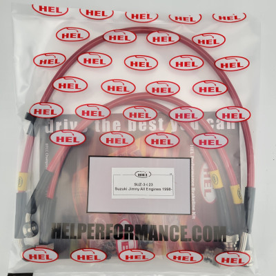HEL Braided Brake Lines for Suzuki Jimny All Engines (1998-) - CLEARANCE (RED HOSE WITH STAINLESS FITTINGS)