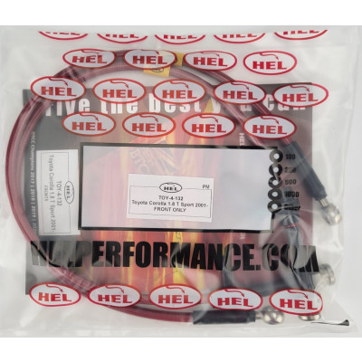 Toyota Corolla 1.8 T Sport 2001- Brake Lines HEL Stainless Steel Braided FRONTS ONLY - CLEARANCE (TRANSPARENT RED HOSE WITH STAINLESS FITTINGS)