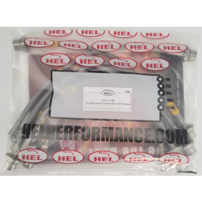 Toyota Land Cruiser KDJ 120 Series Brake Lines HEL Stainless Steel Braided - CLEARANCE (CLEAR HOSE WITH STAINLESS FITTINGS)