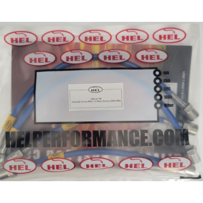 Vauxhall Corsa C 1.2 Rear Drums 2000-2004 Brake Lines HEL Stainless Steel Braided - CLEARANCE (BLUE HOSE WITH STAINLESS FITTINGS)