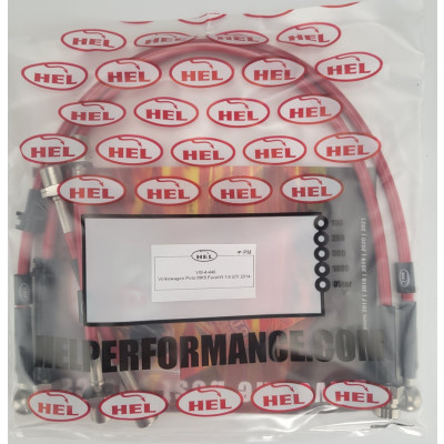 Volkswagen Polo MK5 1.8 GTI 2014- Brake Lines HEL Stainless Steel Braided - CLEARANCE (RED HOSE WITH STAINLESS FITTINGS)