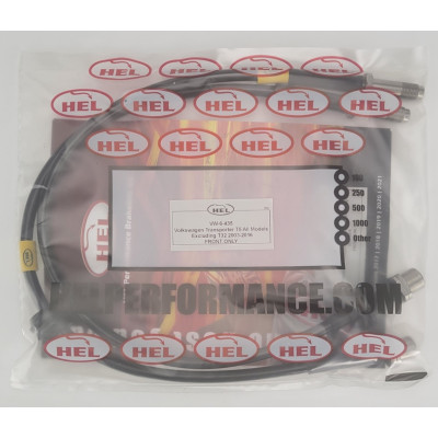 Volkswagen Transporter T5 All Models excluding T32 2003- Brake Lines HEL Stainless Steel Braided FRONTS ONLY - CLEARANCE (BLACK HOSE WITH STAINLESS FITTINGS)