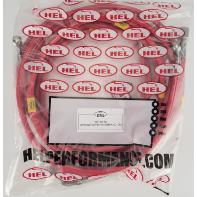Volkswagen Golf MK1 8V (M10 Injectors) Fuel Injector Lines HEL Stainless Steel Braided - CLEARANCE (RED HOSE WITH STAINLESS FITTINGS)